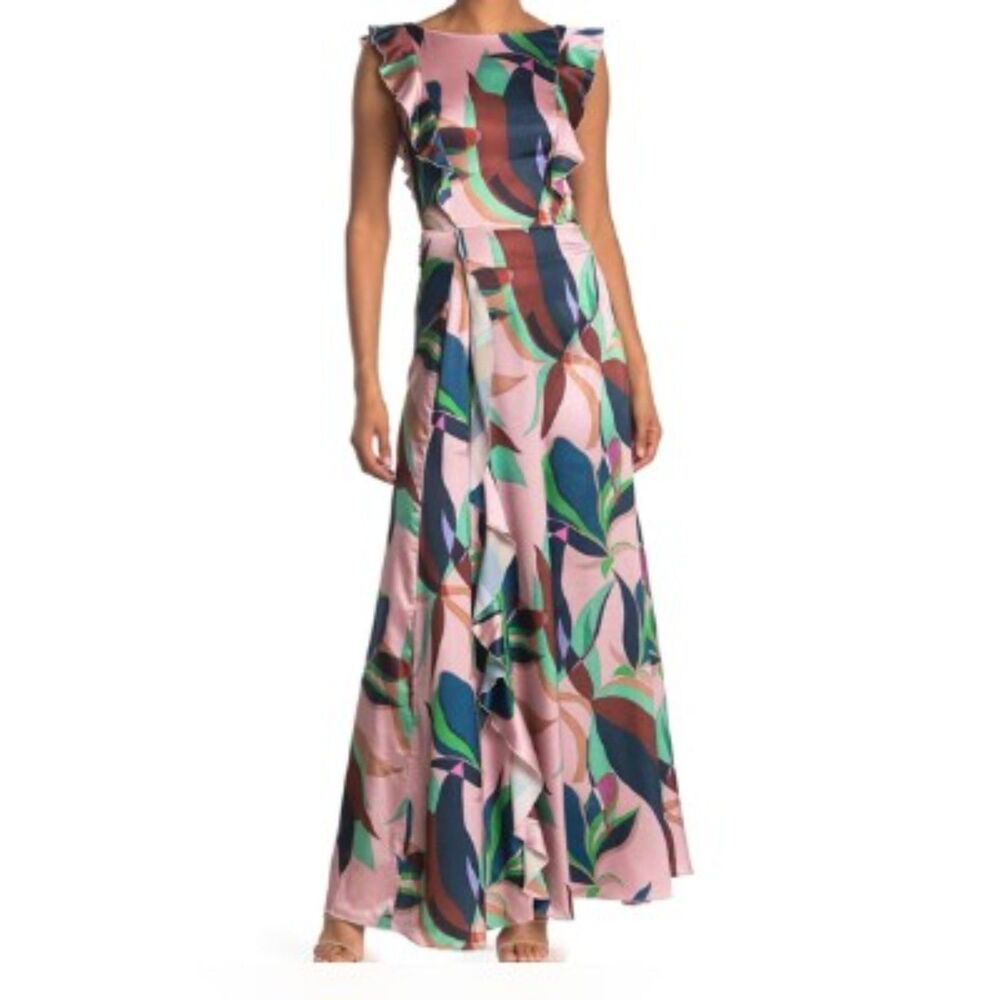 Ted Baker Petunar Ruffle Satin Maxi Dress - Size 4 - NWT